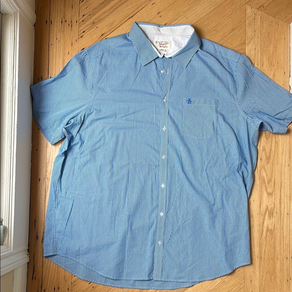 Penguin Blue Gingham Short Sleeve Button Down Shirt